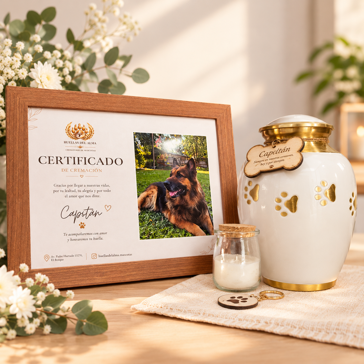 Homenaje de despedida con urna y certificado de cremación