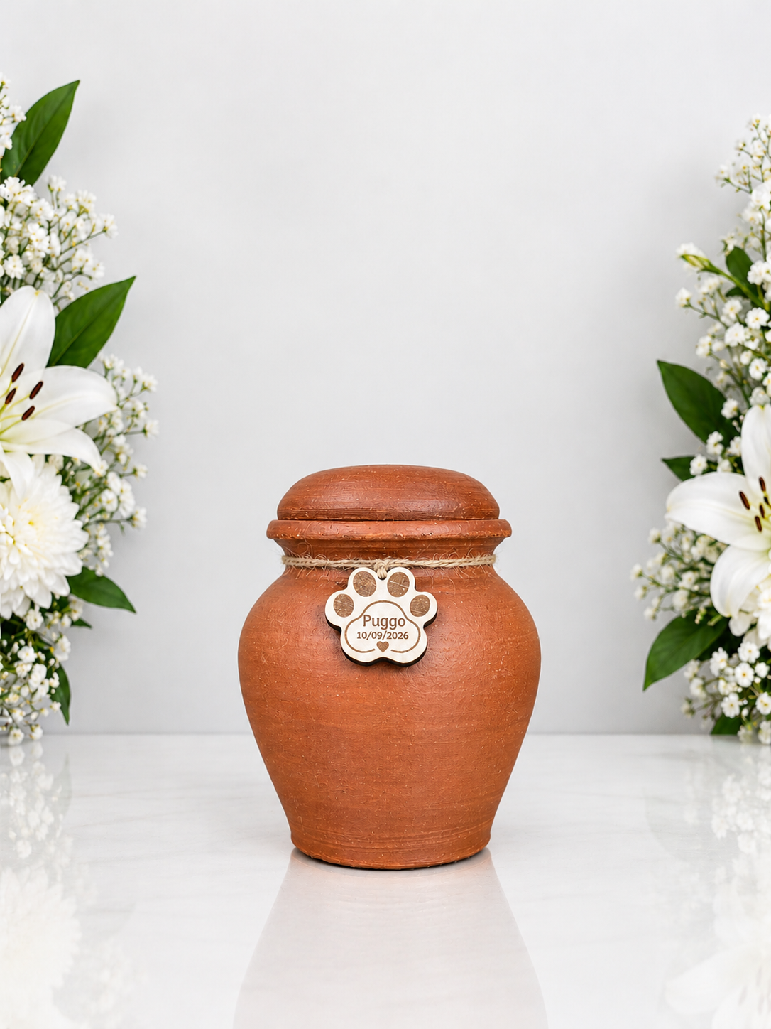 Urna terracota personalizada en recuerdo de Puggo